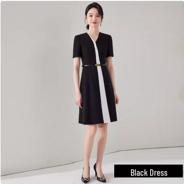 

Aishangchen Женское черно-белое платье с коротким рукавом, стройнящее - Летняя мода 2024, повседневный стиль Medium