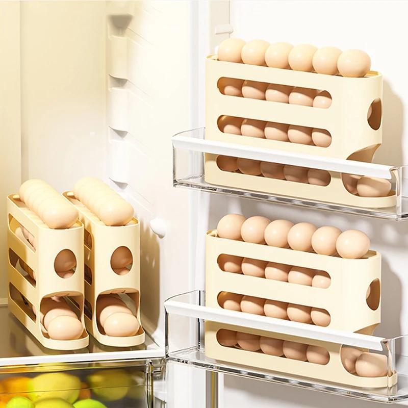 Transparent Slide Egg Storage Box 4-layer Ladder Egg Box Storage Refrigerator Side Door Large Capacity Automatic Egg Roller