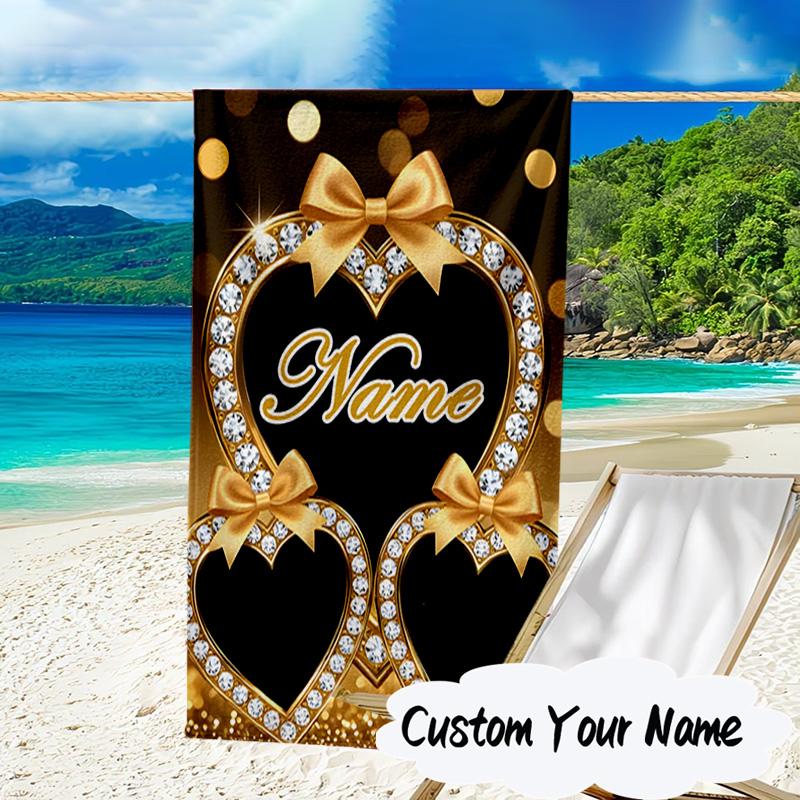 Custom Name Leopard Print Bow Microfiber Beach Towel Super Soft & Absorbent for Bath, Beach, Travel Bath Time Accessory, Fan Gifts