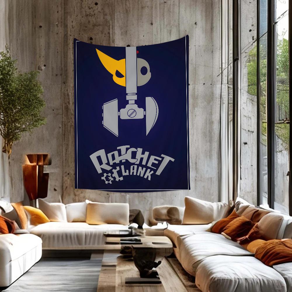 RRatchet And Clank Game Tapestry Anime Tapestry Hippie Flower Wall Carpets Dorm Decor Wall Hanging Home Decor