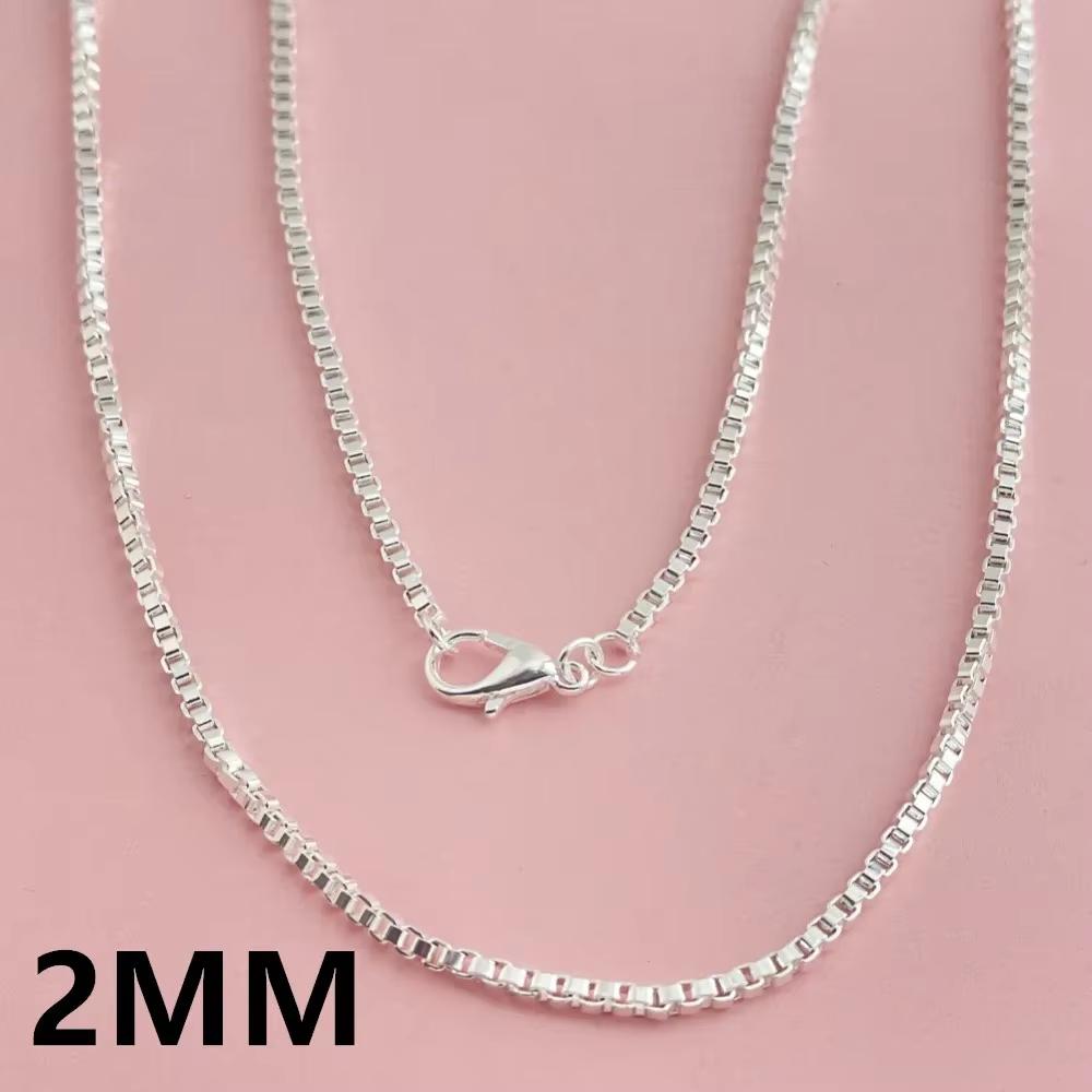 925 Silver 2mm Box Chain Necklace for Women and Men 16-24 Inch Wedding Jewelry Gift