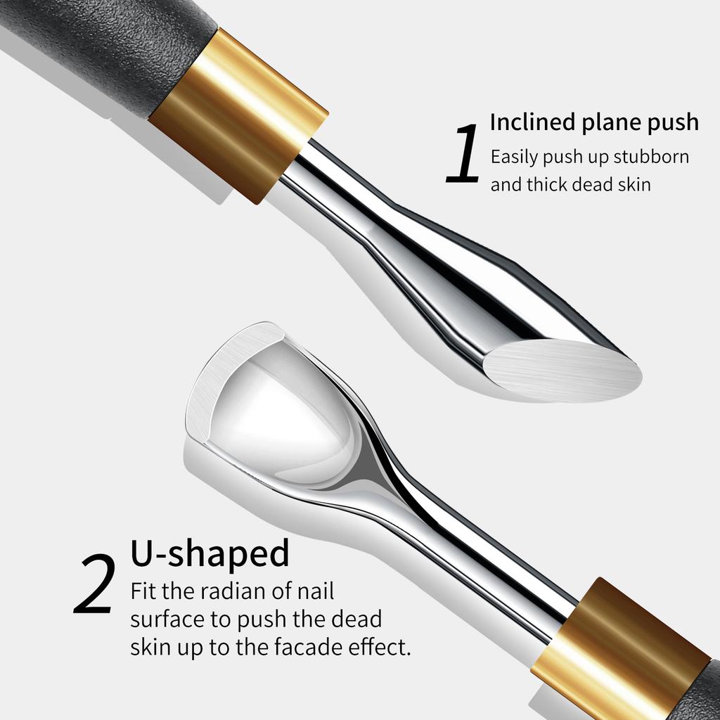 Black Handle Hook Type Cuticle Pusher Nail Polish Remover Gel Scraper Stainless Steel Clean Manicure Tool for Nail Art