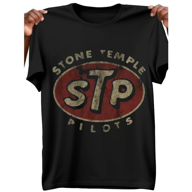 

European sizes STP Stone Temple Pilot Vintage Print T-Shirt, Loose Fit Casual Short Sleeve Tee 4XL чорний