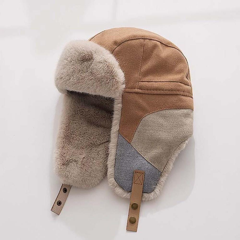 Thick Thermal Warm Earflap Cap Fleece Lined Patchwork Ski Cap Windproof Winter Hat Daily Commute