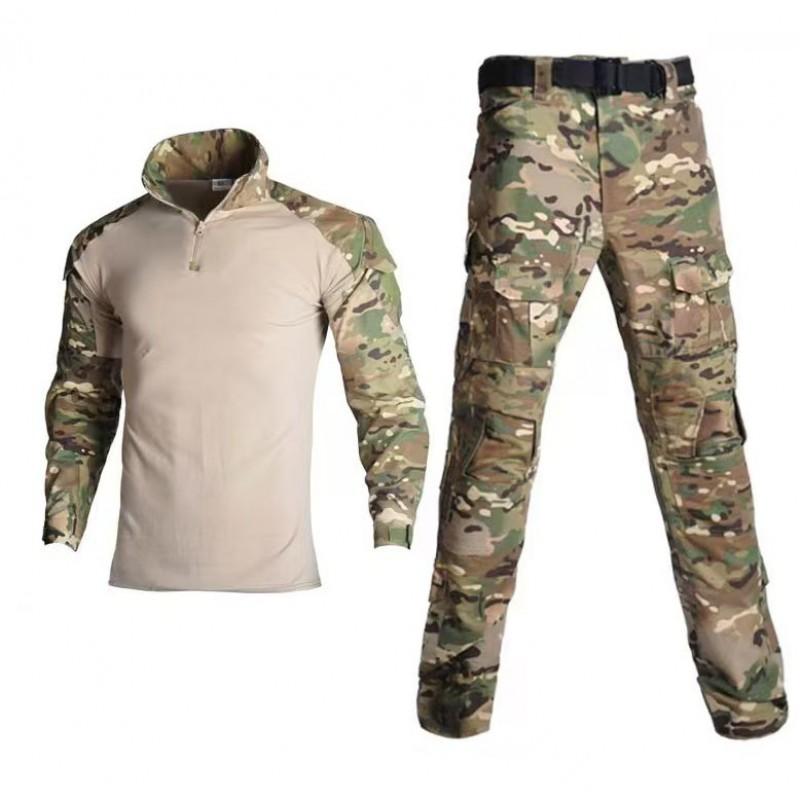 Herren Taktisches Camouflage Uniform Set Langarm Schmal Geschnitten Outdoor Training Wandern Camping Airsoft