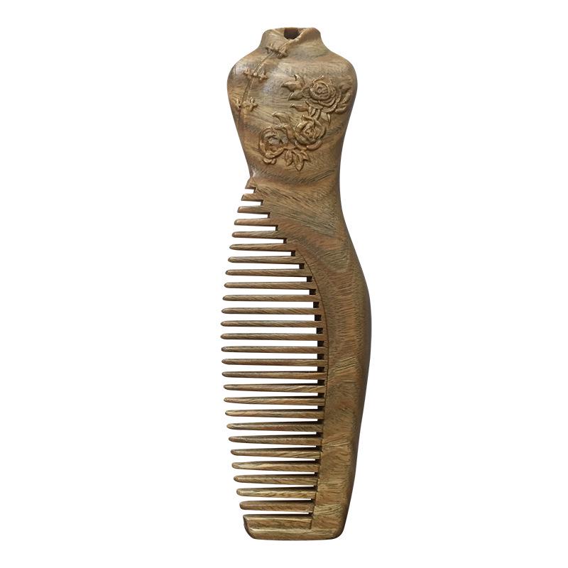 Engraved Green Sandalwood Anti-static Massage Hairdressing Comb - Portable Gift