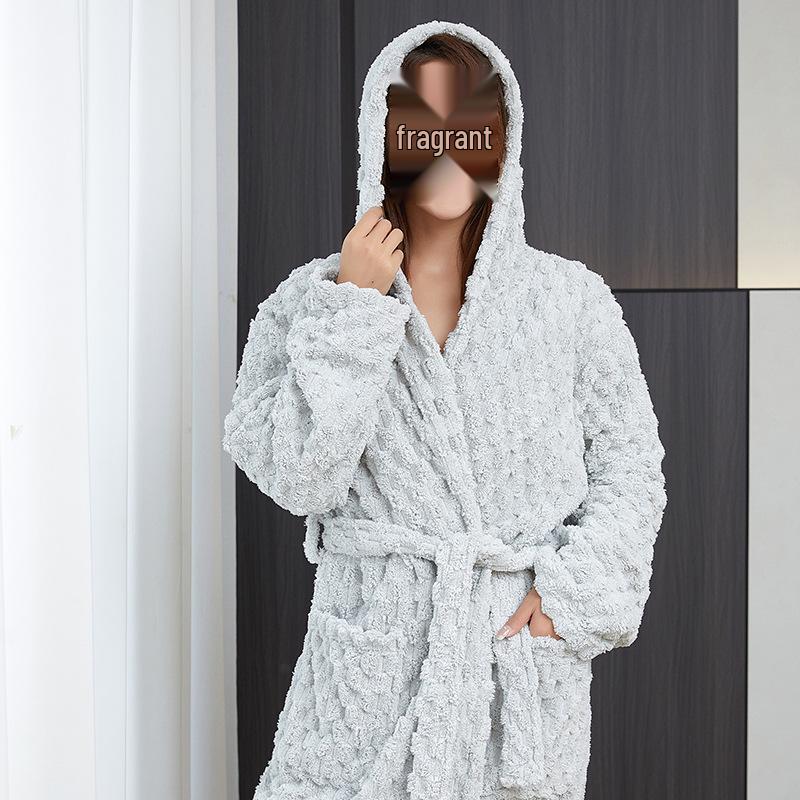 

Coral Fleece Plaid Bathrobe - Soft, Thick, Long Sleeve, Unisex Pajamas One Size (up to 90 kg) серый