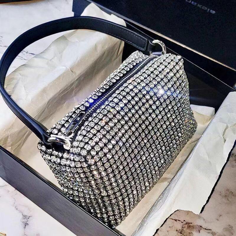 

2024 Trendy Rhinestone Handbag: Fashionable Sparkling Shoulder and Crossbody Evening Bag 18cm White Diamond [High Quality]