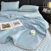 Double-sided Cool Feeling Summer Quilt Set Queen Smooth Ice Silk Cooling Blanket Summer Comforter Fitted Sheet and Pillowcase