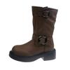 Vintage Platform Belt Buckle Martin Boots Women's 2025 Autumn New Mid-tube Knight Boots British Style Brown Fashion Boots