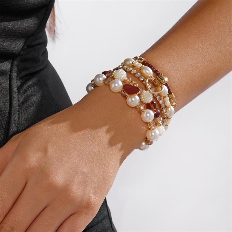 Popular 5-Piece Bohemian Faux Pearl Beaded Bracelet Set