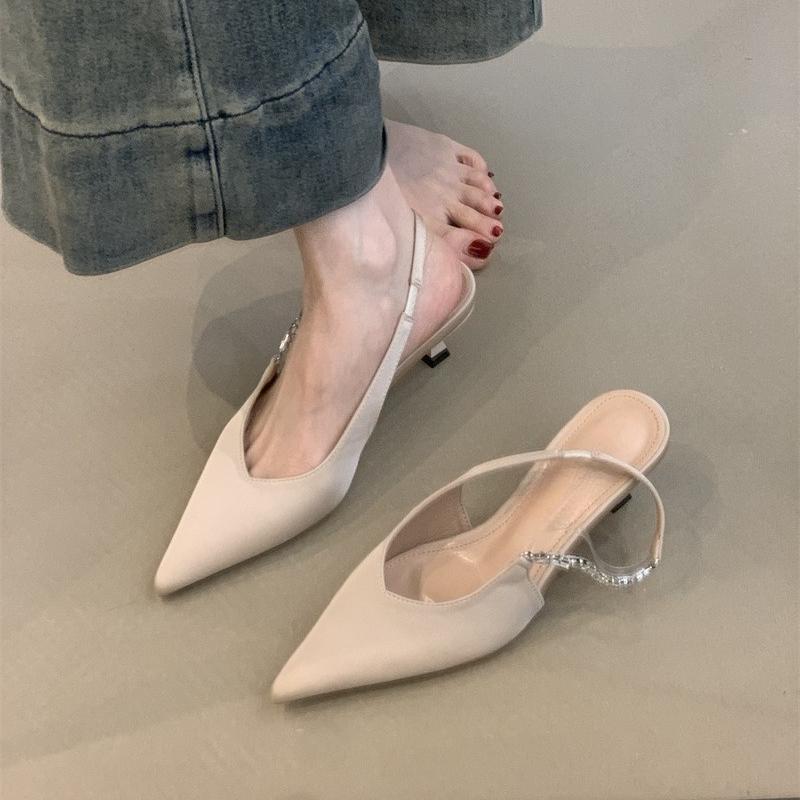 Fashion 2025 New Satin Pointed Toe Mules Women Pumps Sandals Mules Summer High Quality Shallow Thin Low Heels Female Shoes Zaptos Mujer