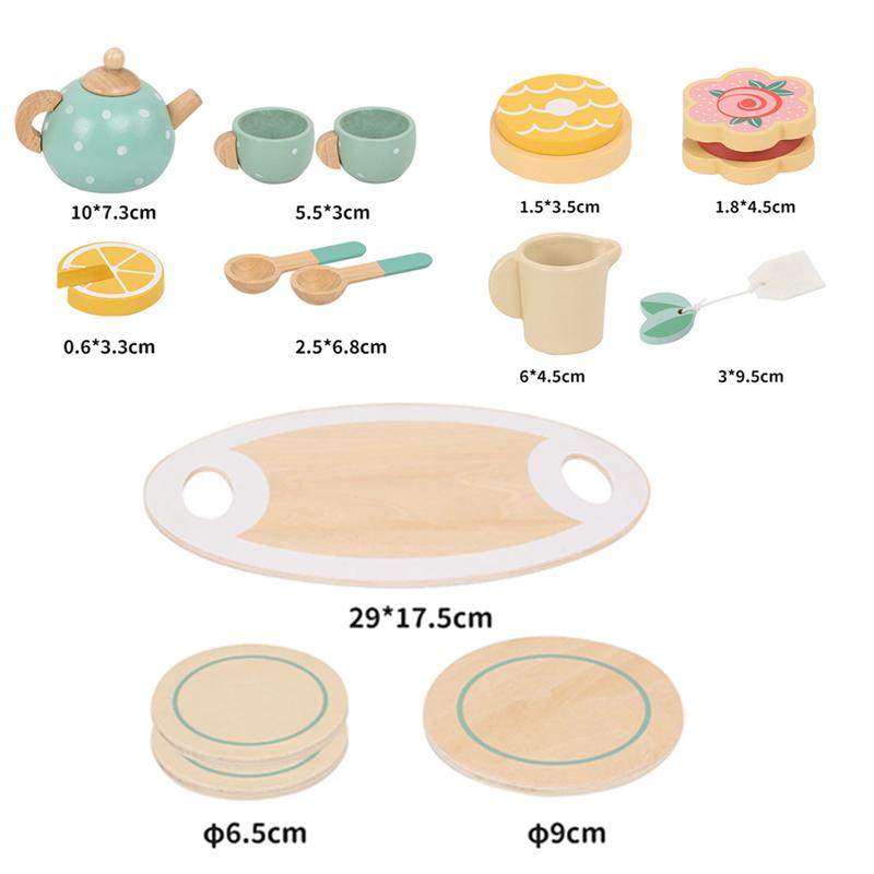 Wooden Afternoon Tea Set Toy Kitchen Accessories Tea Party Food Play Early Educational Toys for Toddlers Girls Boys Kids Gifts