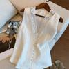 French Lace Patchwork V Neck Linen Vest Women Summer Design Sense Niche High End Sleeveless Waistcoat