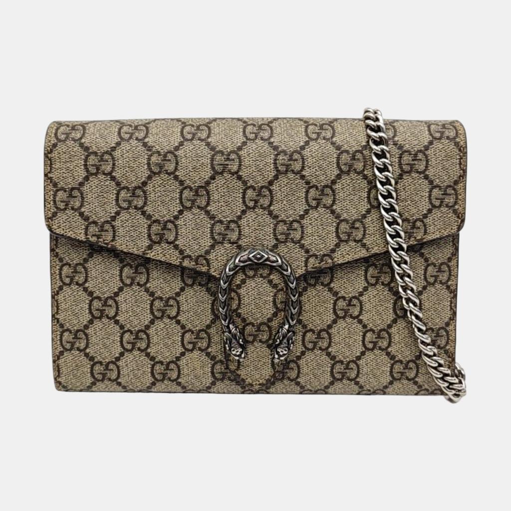 [Pre-Owned] Dionysus Woc Chain Tiger Head Clasp Logo Red Lining Canvas Wallet Crossbody Shoulder Bag - Very Good #EI7U6H