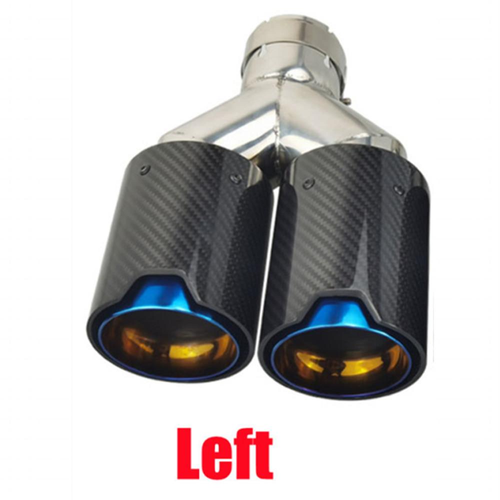 Dual Carbon Fiber + Blue Stainless Steel Universal M performance Carbon Fiber Exhaust Tips End Pipes Muffler tips L IN 51mm-OUT 93mm