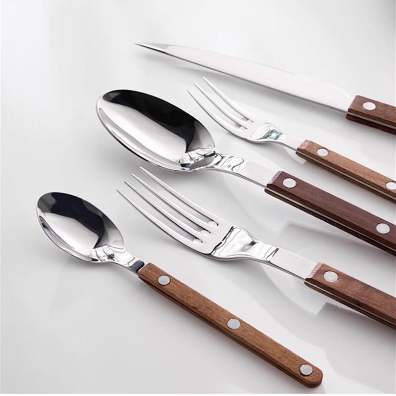 Retro Teakwood & Black Walnut Stainless Steel Dinner Fork