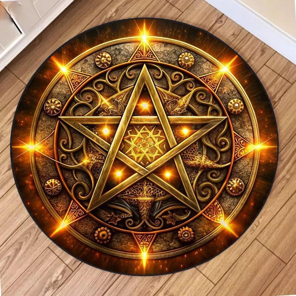 Star Printed Round Carpet Dirty-resistant Floor Mat for Living Room Computer Chair Cushion Bedroom Decor Home Hallway Area Rugs