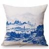 Traditional Chinese Ink Oil Painting Mountain Scenery Cotton Linen Sofa Throw Pillow Case Home Decoration Car Cushion Cover Case