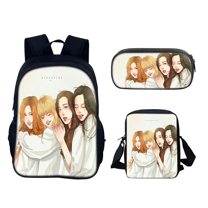 Set de Mochila Estudiantil Blackpink con Material de Nylon y Diseño Creativo para Uso Diario