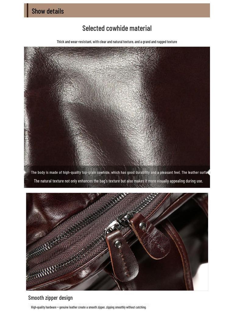 Men's Genuine Leather Expandable Large Capacity Shoulder Backpack for Business Travel