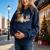 Christmas Cat Pocket Print Sweatshirt Retro Long Sleeve Top Holiday