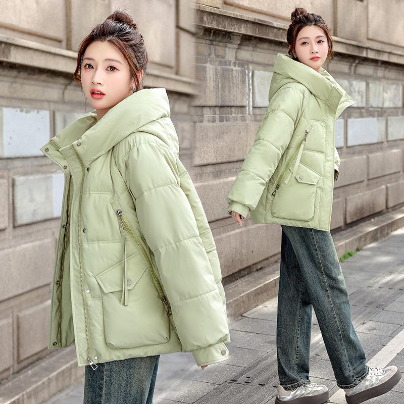 New Cotton Jacket 2025 Winter Korean Version of Padded Clothes Women's Hooded Thickened Warm Fashion Bread Jacket