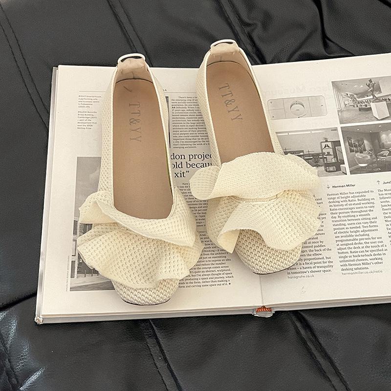 Soft sole comfortable knitted ruffle edge women's shoes summer new elegant flat sole single shoes grandma shoes