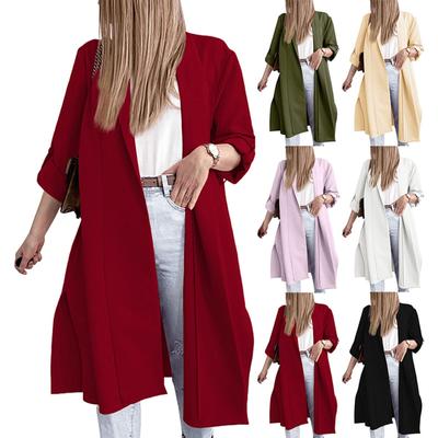 Women's Cardigan Three-quarter Sleeve Lapel Front Slit Oversized Long Coat Trench Coat