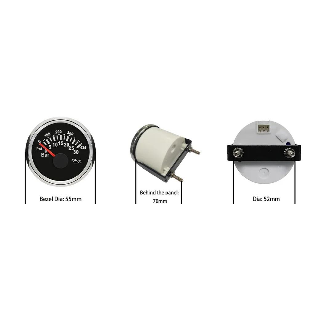 52mm Waterproof Oil Pressure Gauge Meter 0-30Bar 0-435Psi with Red Backlight for 12V 24V Truck Yacht Car Boat Universal