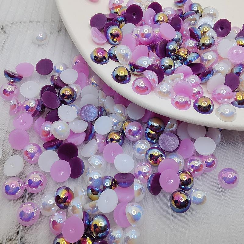 Halvcirkulära platta botten AB Fantasyfärg ABS Pärlemor Högblanka Runda Pärlor för DIY-Smycken & Nageldekor