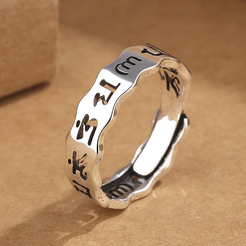 

Yin Taifei Retro Thai Silver Mantra Sanskrit Men s Adjustable Ring Adjustable Open