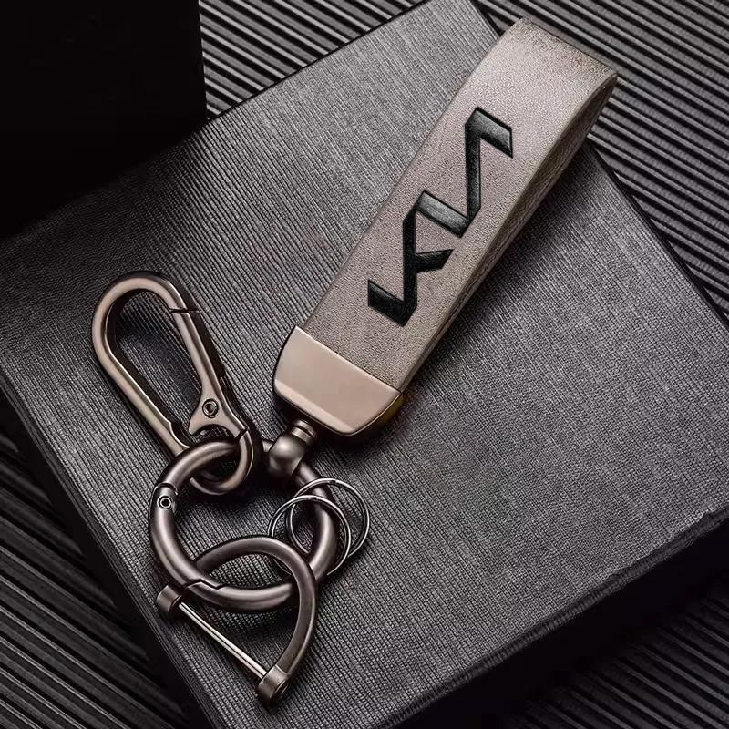 Car Vintage Leather Keychain Ring Zinc Alloy Chain Key For KIA Carnival Niro EV9 K8 Forte Cerato Sportage Ray EV Telluride Rtzup33