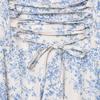 Kaslead New Women Clothes Western Style Waist Hugging Blue and White Porcelain Print Bandage Split Short Sleeve Dress Long Dress