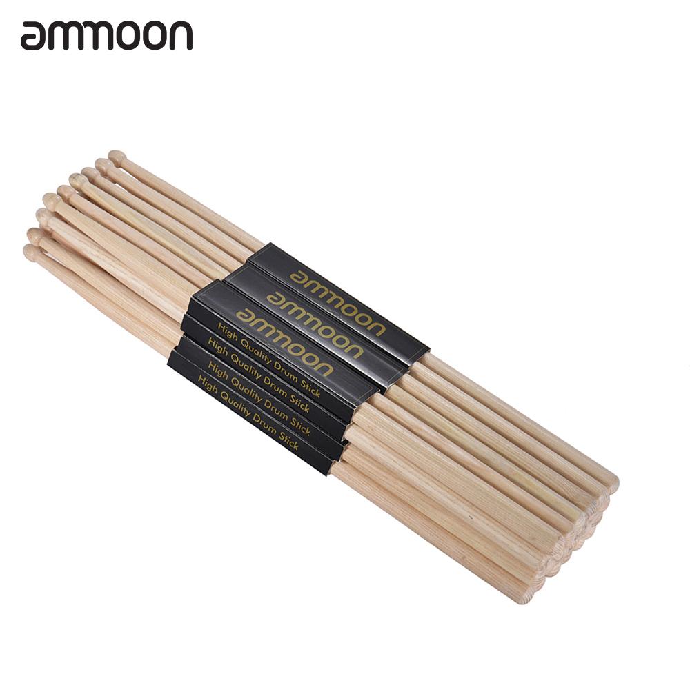 ammoon 3 Pairs/12 Pairs of 5A Wooden Drumsticks Drum Sticks Fraxinus Mandshurica Wood Drum Set Accessories 5A 3 pairs