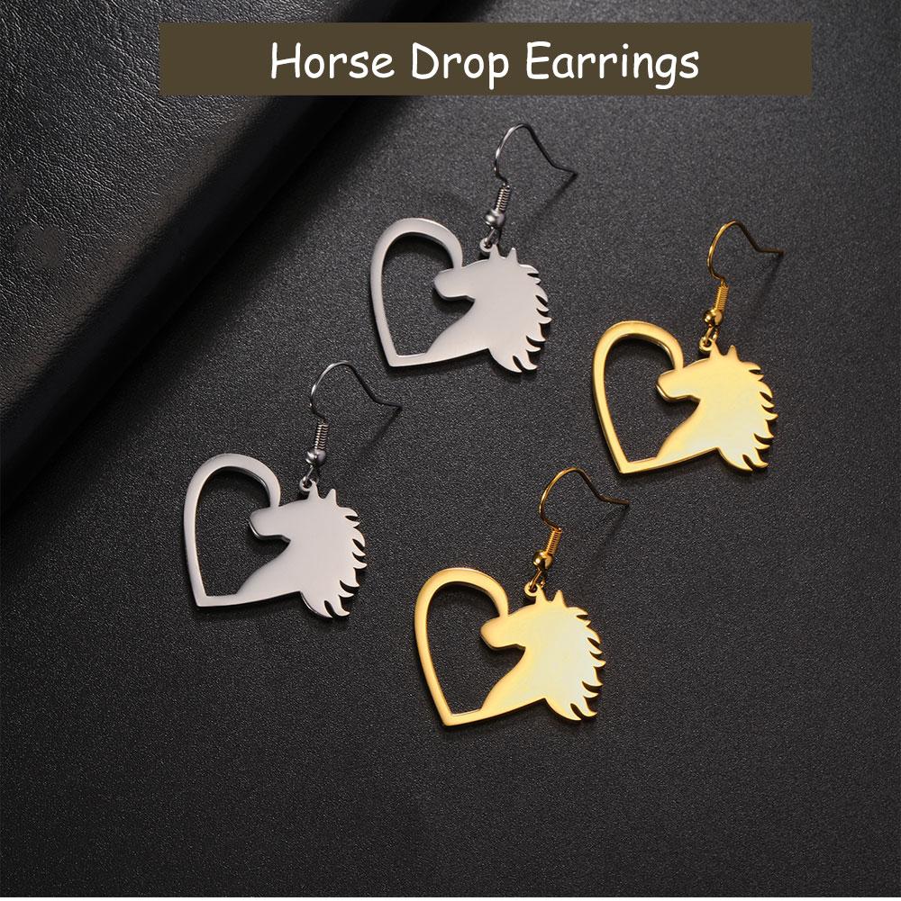Cazador Horse Heart Pendant Earrings for Women Stainless Steel Gold Color Animal Jewelry Earrings Birthday Valentine Gift