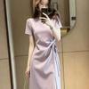 French Skirt Women's New Summer Dress Summer New Purple Short-sleeved Split Fork Medium and Long