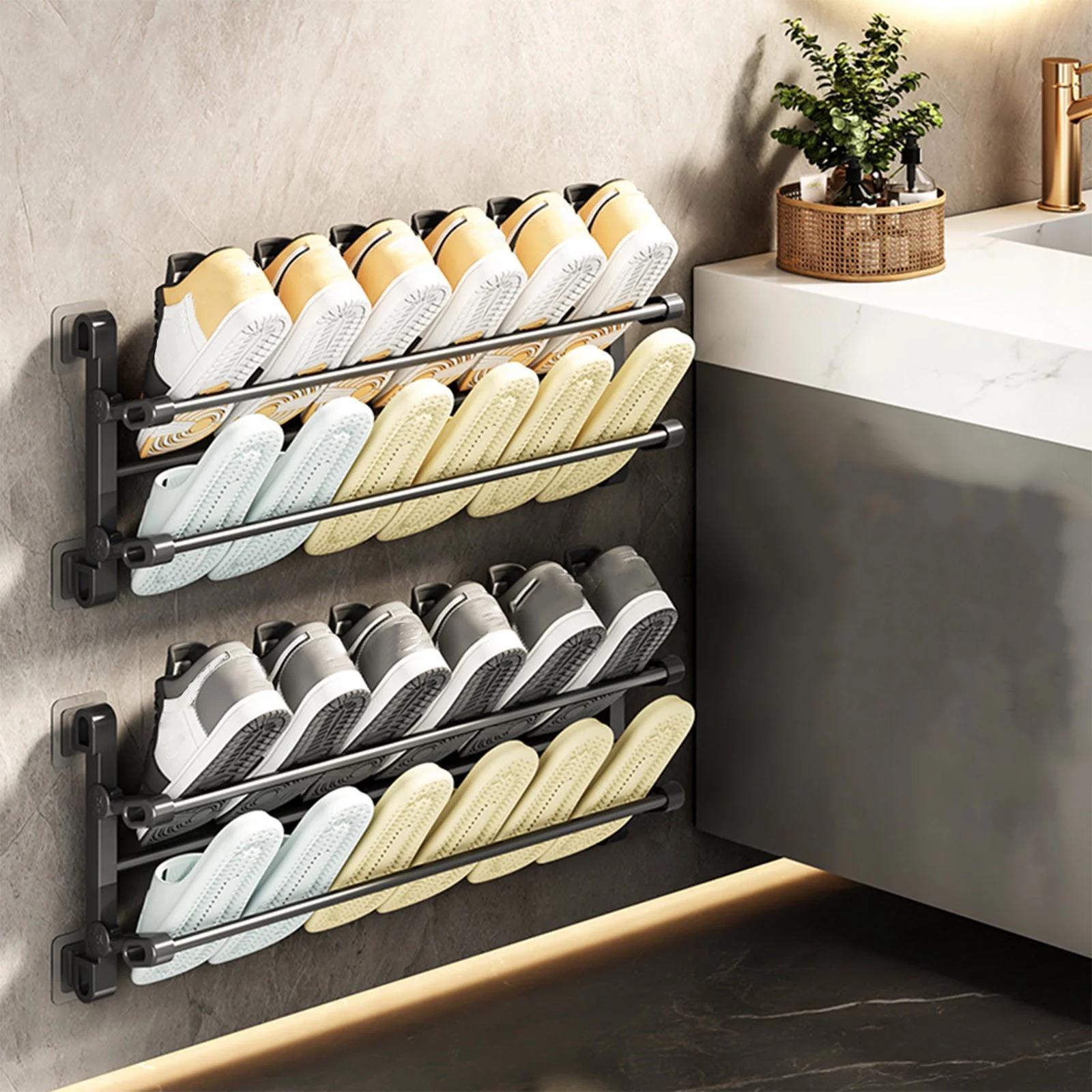 

Foldable Wall-mounted Shoe Rack, Space-saving Bathroom Storage Rack With Adjustable Angle. One Size
