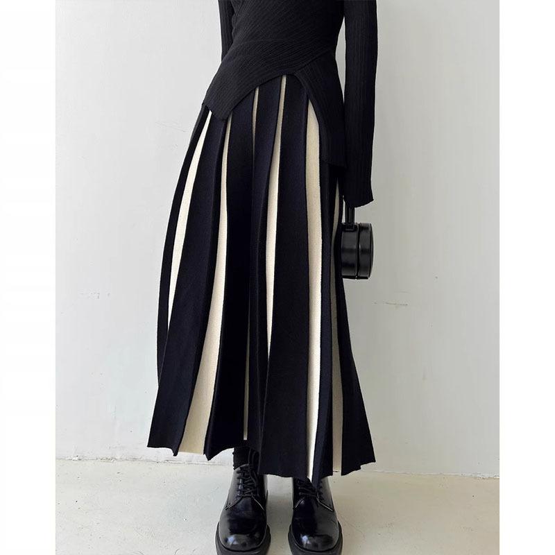 Colorful High-waisted Knitted Half-body Skirt Autumn and Winter Women's Skirt Color Blocking Loose Medium-length A-line Skirt