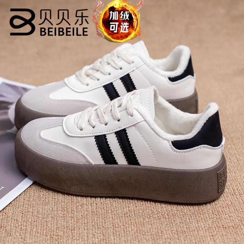 

немецкие кроссовки на толстой подошве женские бархатные новинка 2025 года осенне-зимние женские повседневные кроссовки женские универсальные белые туфли хлопковые туфли 35