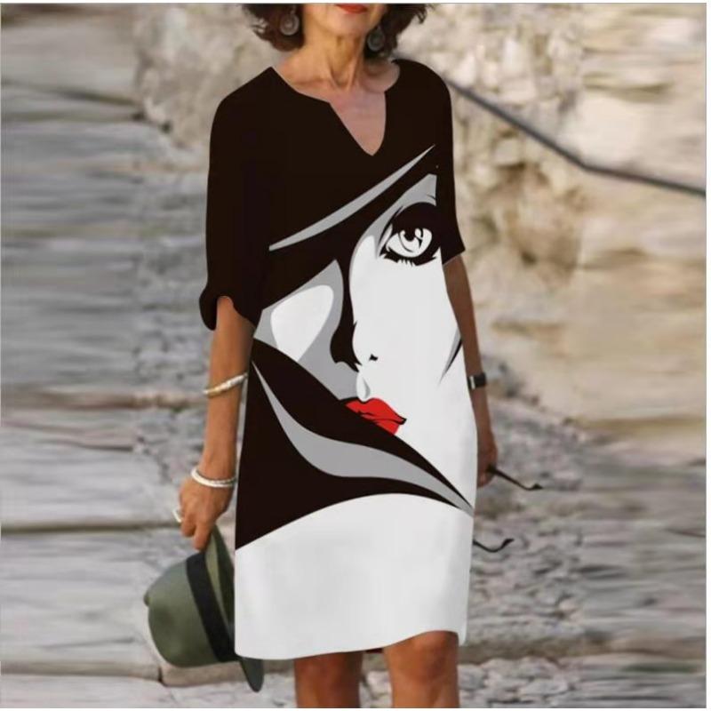 

Летние платья с принтом из бамбукового волокна, свободного льна, с цветочным принтом и короткими рукавами, женские винтажные литературные платья с круглым вырезом и рукавами Five Points XXXL