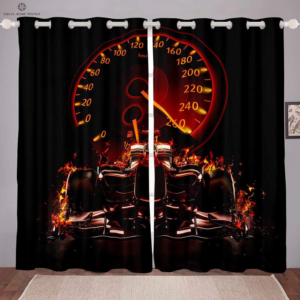 

3D-печать индивидуальных штор для комнаты мальчика, крутой узор гоночного автомобиля, декоративная штора, карман для штанги, гостиная, игровая комната W50xH130(CM)x2PCS&Grommet Top