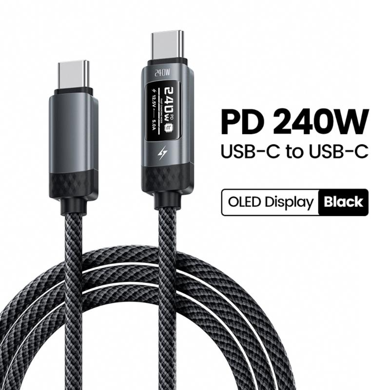 240W USB C Cable Fast Speed Data Transfer LED Display and PD3.1 Power Delivery Capability for Multiple Electronics