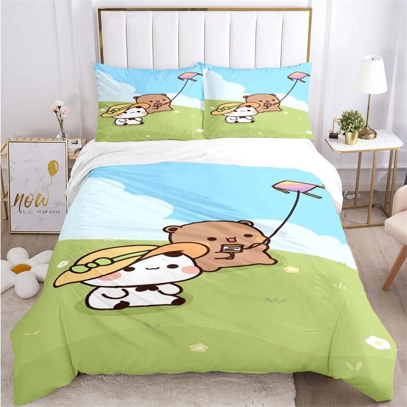 

Bear and Bunny on Crescent Moon Print Bedding Set, Night Sky Starry Bed Linen(1 * duvet cover + 2 * pillowcase, without core) 135x200cm