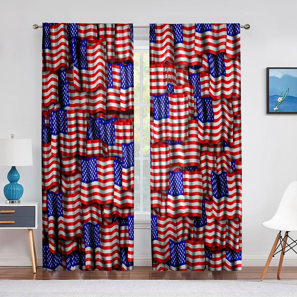 Tüllvorhang mit amerikanischer Flagge zum Unabhängigkeitstag für Schlafzimmer, Fensterdekoration, Wohnzimmer, USA-Streifen, Chiffon, transparente Vorhänge