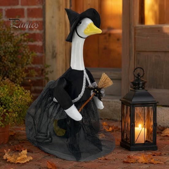 Mysterious Halloween Outdoor Decor 1 Set Porch Goose Outfit, Ghost Costume with Light-up Lantern, Spooky Clothes Pumpkin Apparel for 23 Inch