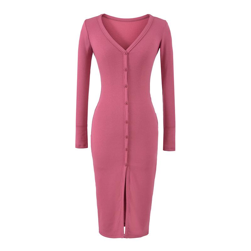 

Women s Slim-Fit Brushed V-Neck Long-Sleeved Dress with Waist-Cinching, Mid-Length Skirt. Small