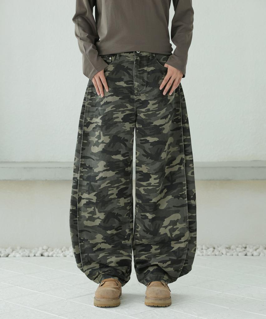Jikeulib Balloon Fit Tab Snap Wide Camo Pants