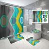 4 Sets Circles Geometry Shower Curtain Sets With Non-Slip Bath Mat,Toilet Lid Cover And Warm Color Pattern Shower Curtain Sets