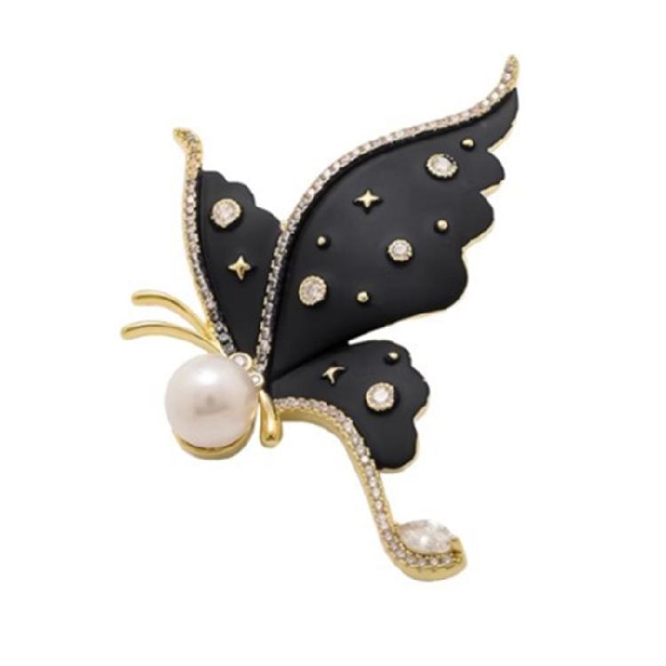 Handcrafted Rhinestones Butterfly Brooch Unique Pearls Inlayed Butterfly Lapel Pin Metal Brooch for Fashionable Women